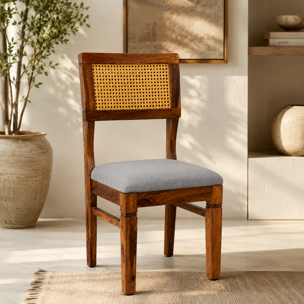 Rattan Chair sheesham wood chair with rattan cane on back (oack of 2 chairs)