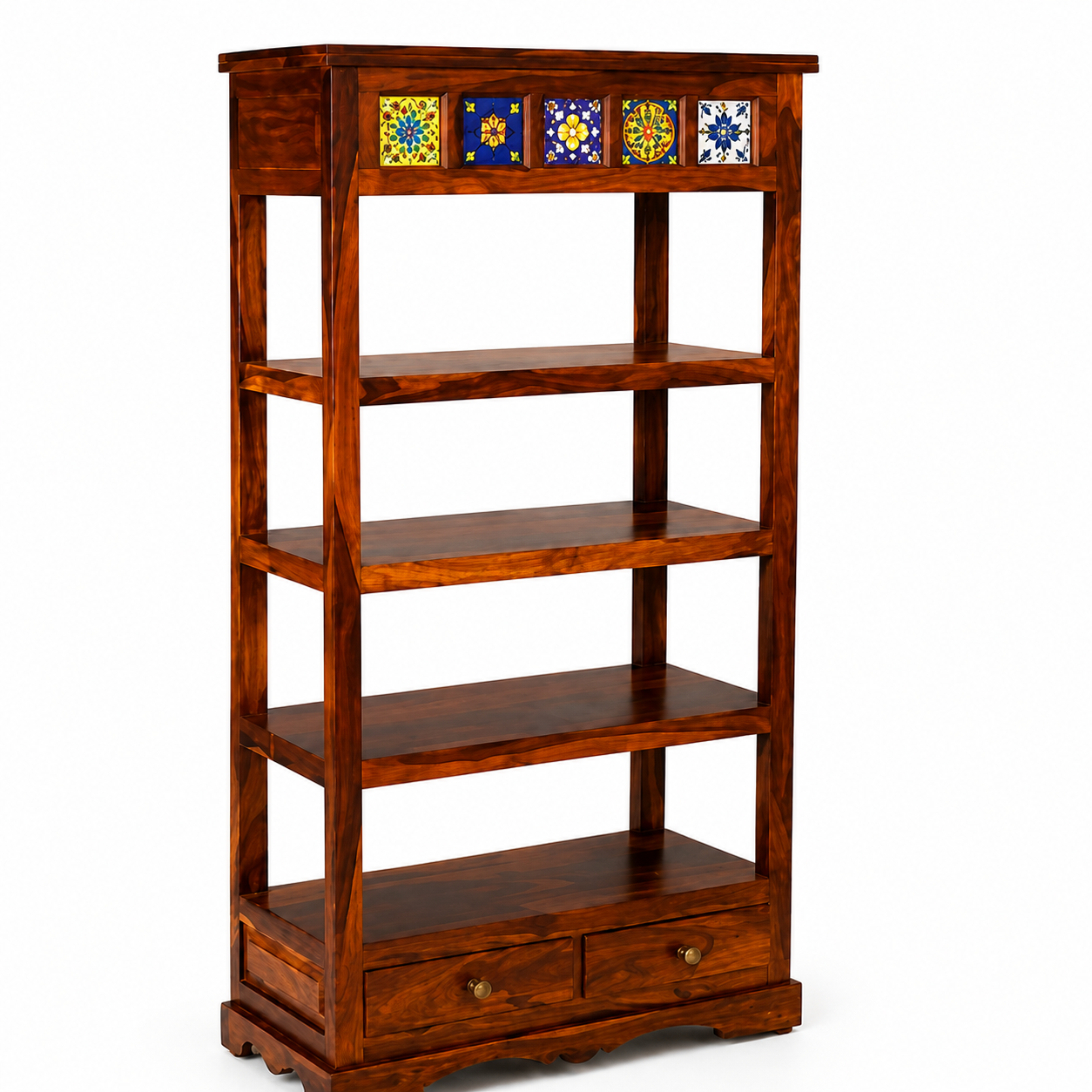 Boho Siramika Book Shelf sheesham wood book shelf with ceramica tile
