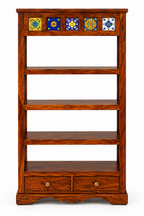 Boho Siramika Book Shelf sheesham wood book shelf with ceramica tile