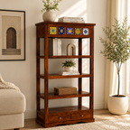 Boho Siramika Book Shelf sheesham wood book shelf with ceramica tile