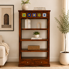 Boho Siramika Book Shelf sheesham wood book shelf with ceramica tile