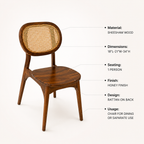 Nova Rattan Chair sheesham wood chair with rattan cane design on back (pack of 2 chairs)