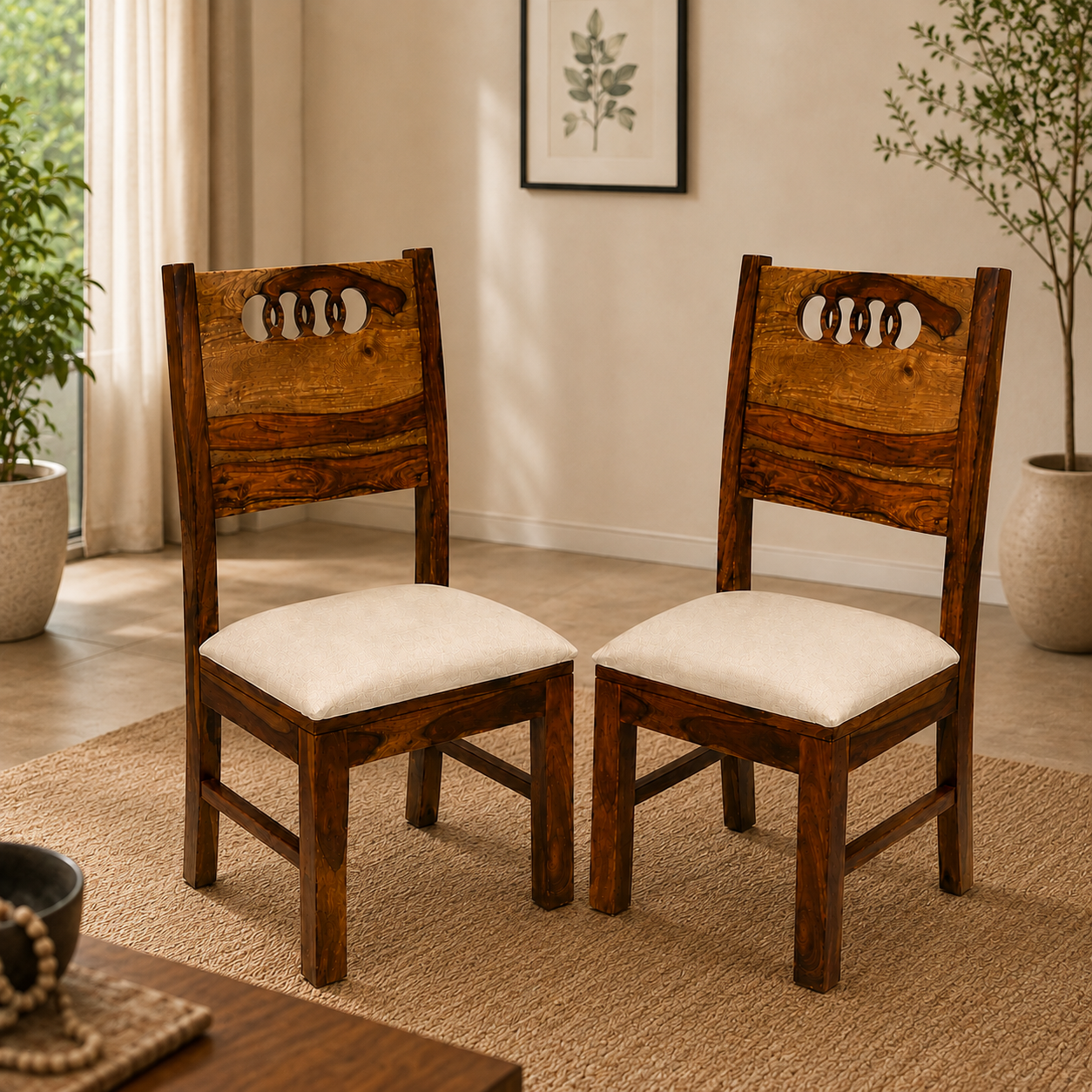 Audi chair sheesham wood chair with cnc cut (set of 2 chairs)