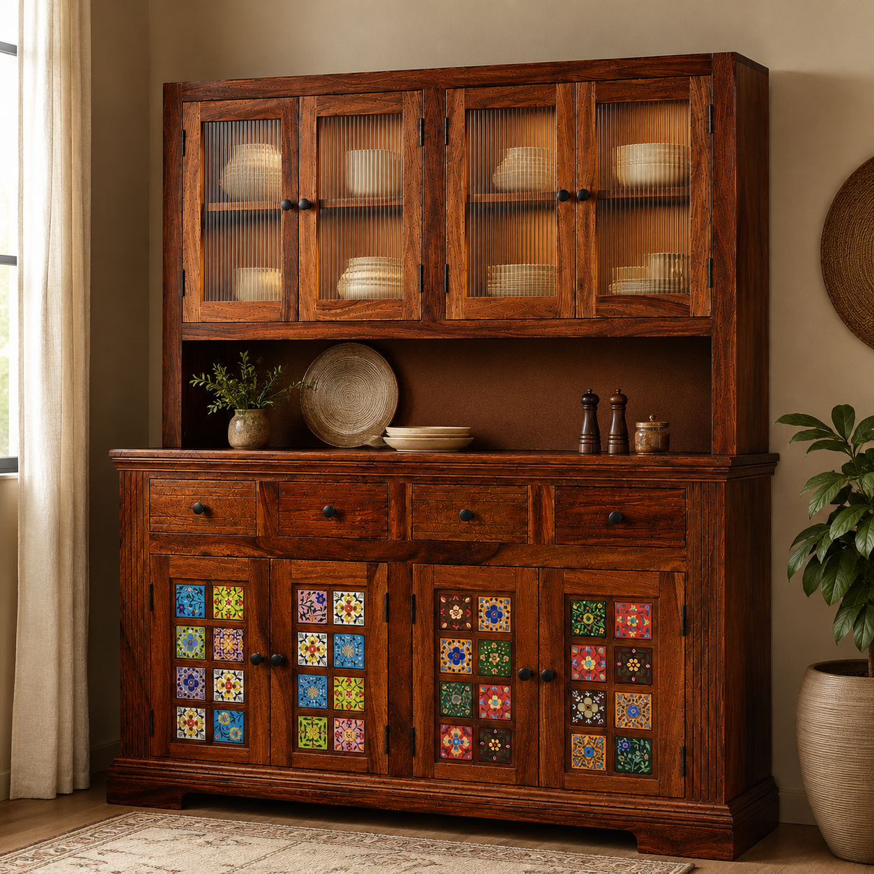 Siramika Kitchen cabine sheesham wood crockery unit with storage option