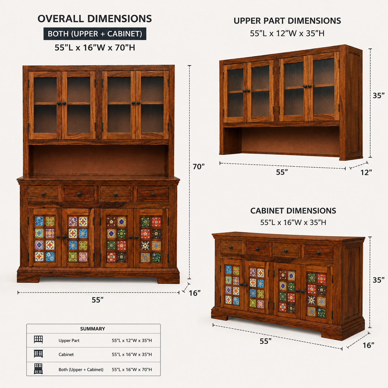 Siramika Kitchen cabine sheesham wood crockery unit with storage option