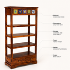 Boho Siramika Book Shelf sheesham wood book shelf with ceramica tile