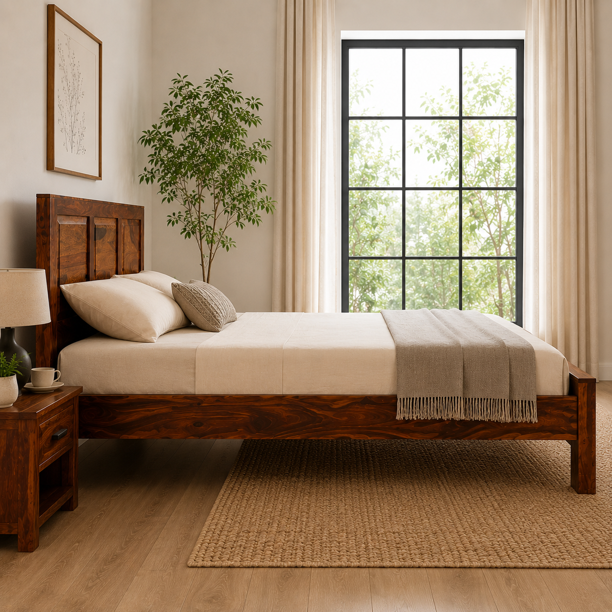 Dalha bed sheesham wood bed without storage king size bed (honey finish)