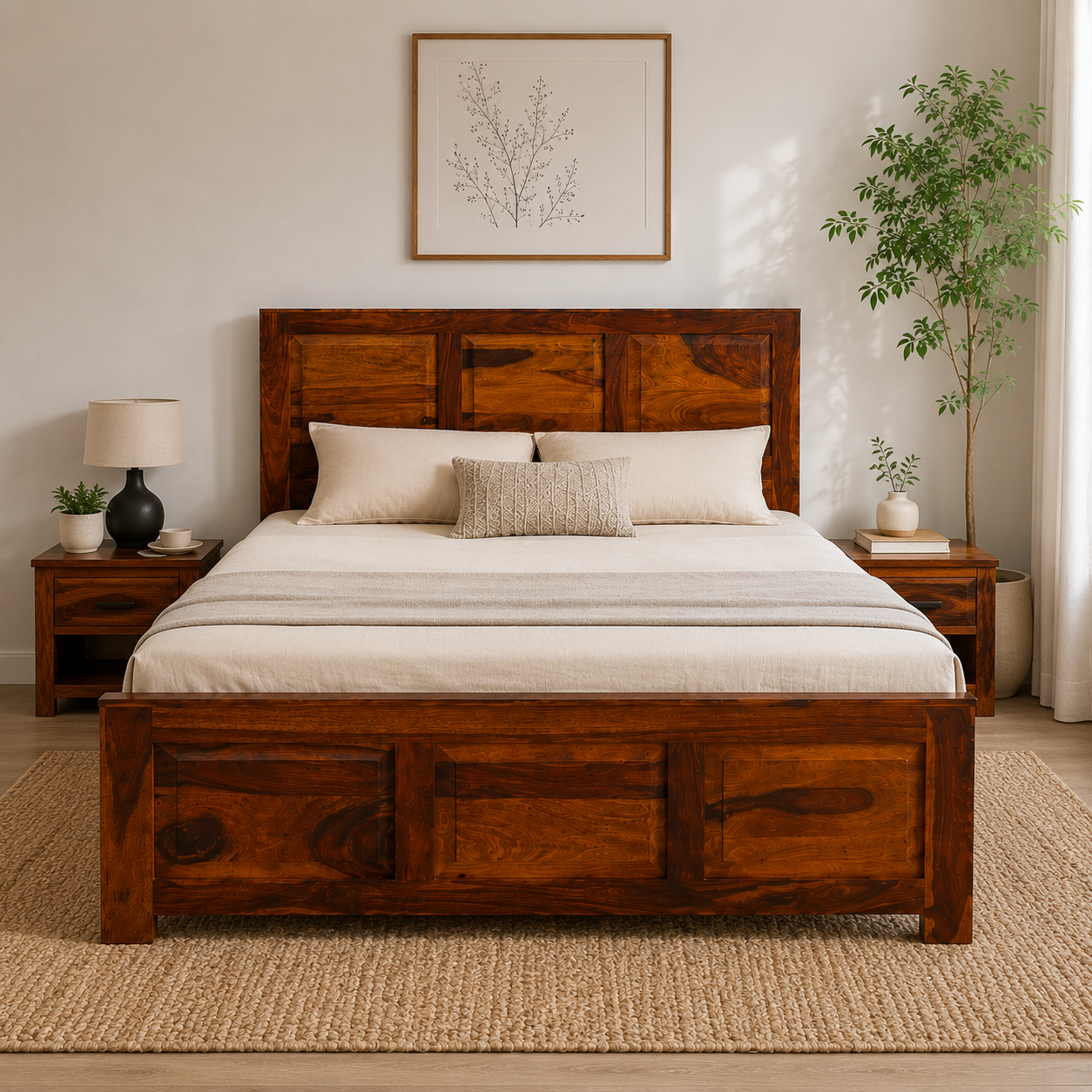 Dalha bed sheesham wood bed without storage king size bed (honey finish)