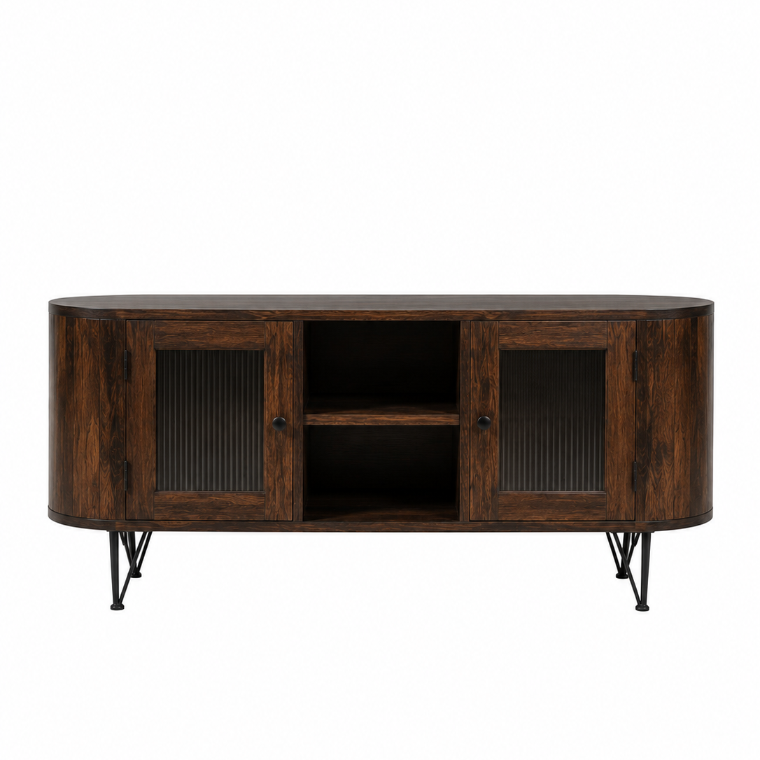 Oval Glass TV unit sheesham wood tv unit with glass door (provincial teak)