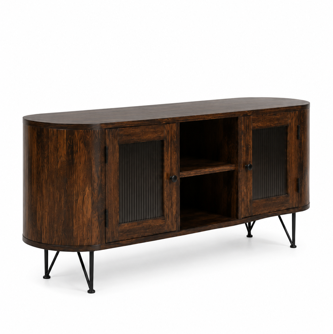 Oval Glass TV unit sheesham wood tv unit with glass door (provincial teak)