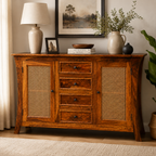 Udaipur Sideboard Solid wood sideboard with Rattan Fitted doors (honey finish)