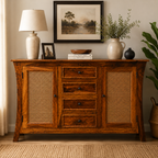 Udaipur Sideboard Solid wood sideboard with Rattan Fitted doors (honey finish)
