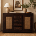 TILE RATTAN SIDEBAORD SOLID WOOD SIDEBAORD WITH RATTAN (PROVINCIAL TEAK)