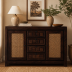 TILE RATTAN SIDEBAORD SOLID WOOD SIDEBAORD WITH RATTAN (PROVINCIAL TEAK)