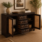 TILE RATTAN SIDEBAORD SOLID WOOD SIDEBAORD WITH RATTAN (PROVINCIAL TEAK)