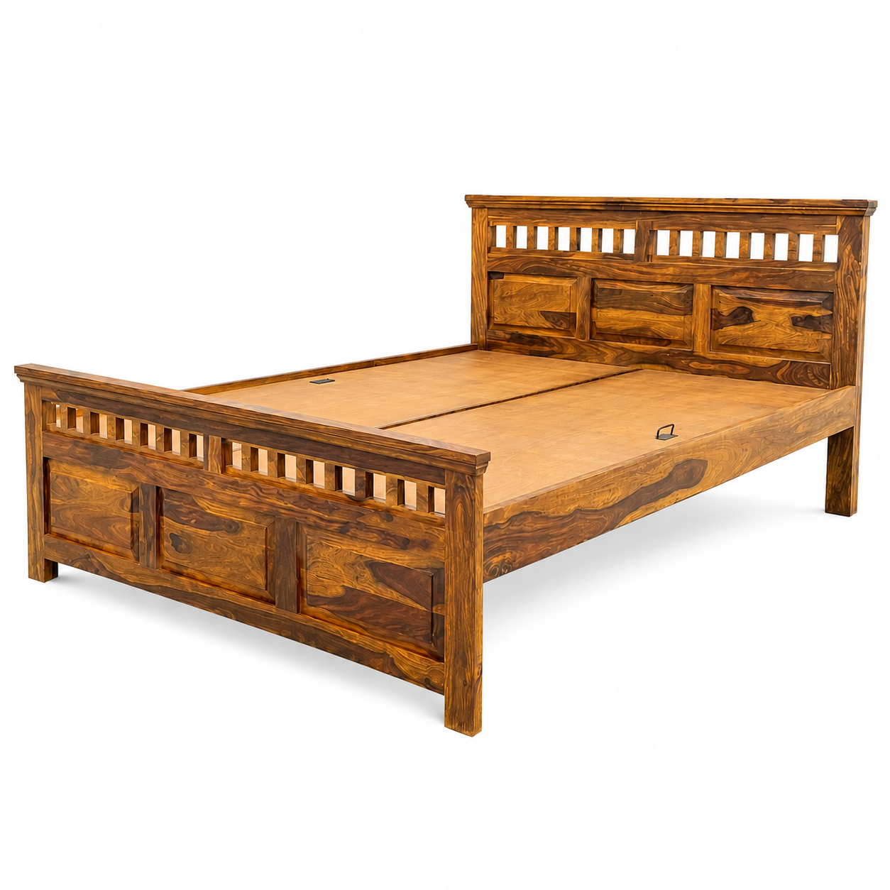 kuber bed sheesham wood bed without storage kuber cut desin (honey finish)