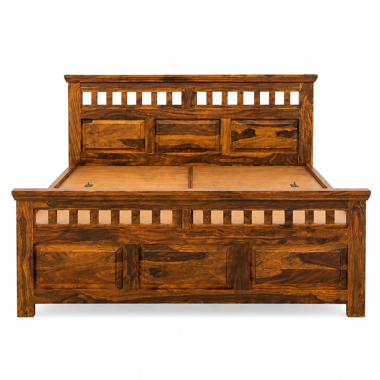 kuber bed sheesham wood bed without storage kuber cut desin (honey finish)