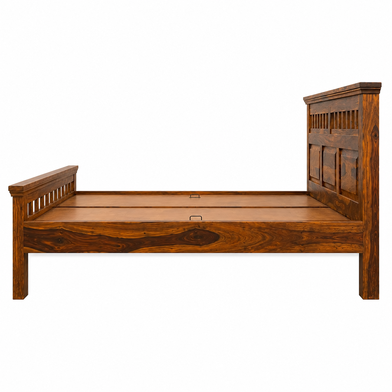 kuber bed sheesham wood bed without storage kuber cut desin (honey finish)