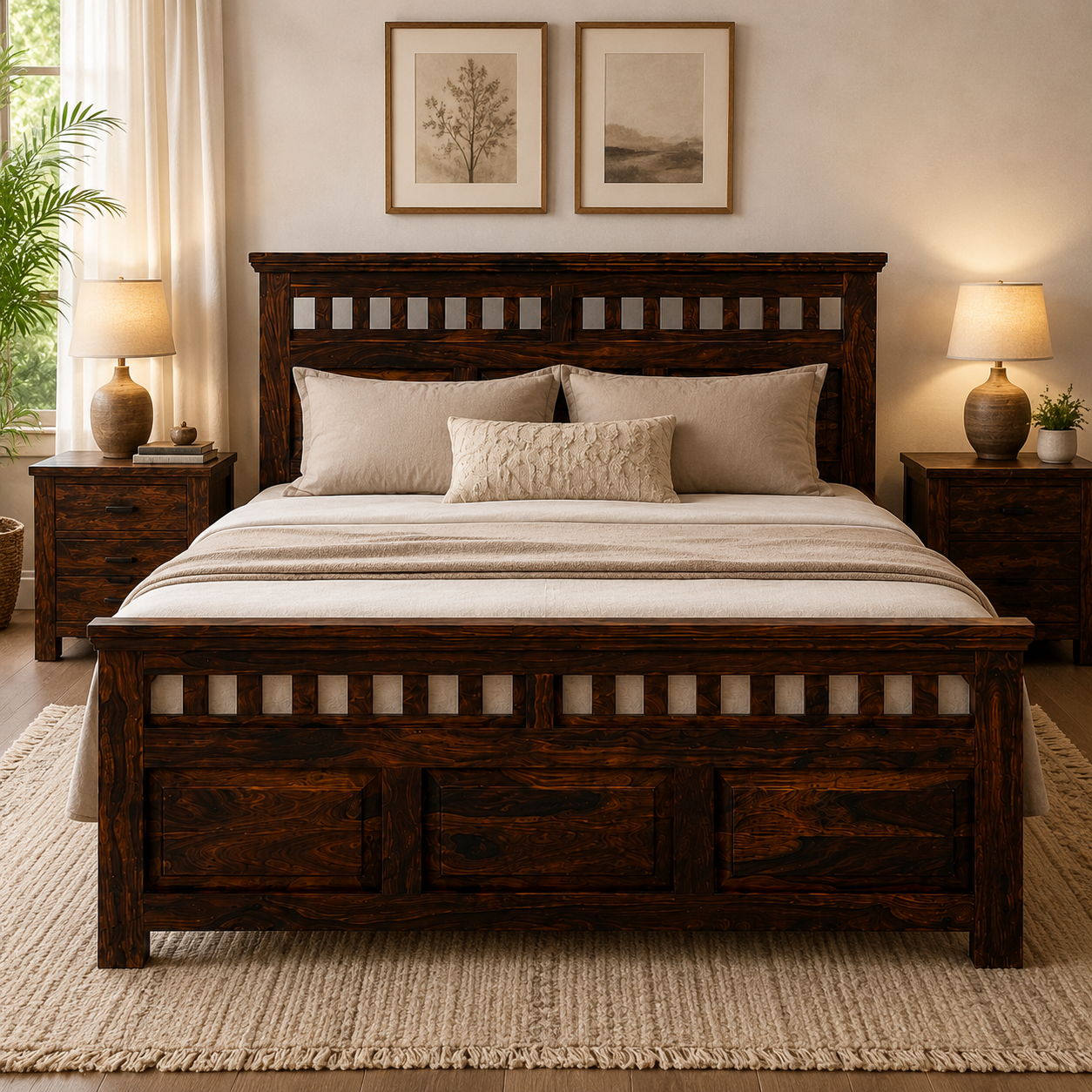 kuber bed sheesham wood bed without storage kuber cut desin (provincial teak)