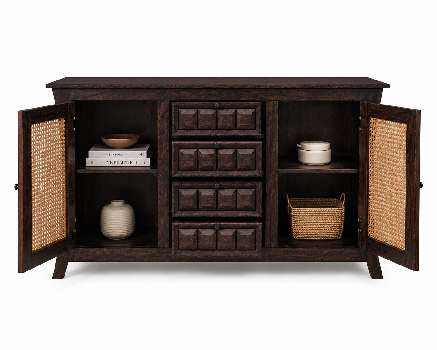 Udaipur Sideboard Solid wood sideboard with Rattan Fitted doors (Provincial teak finish)