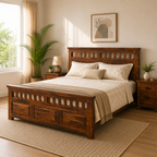 kuber bed sheesham wood bed without storage kuber cut desin (honey finish)