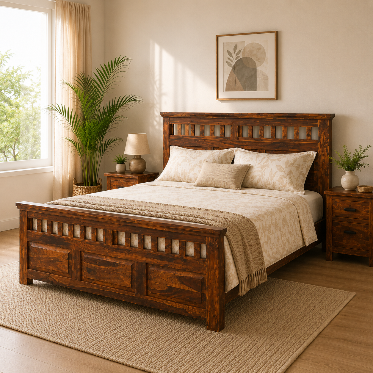 kuber bed sheesham wood bed without storage kuber cut desin (honey finish)