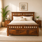 kuber bed sheesham wood bed without storage kuber cut desin (honey finish)