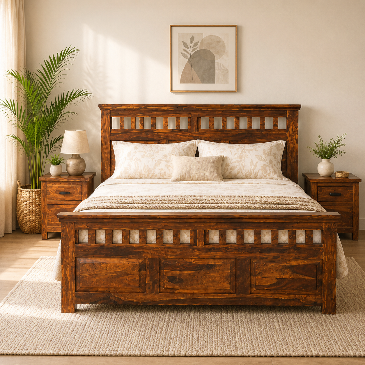 kuber bed sheesham wood bed without storage kuber cut desin (honey finish)