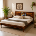 siramika bed sheesham wood bed without storage with ceramica tile (honey finish)