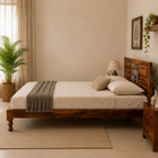 siramika bed sheesham wood bed without storage with ceramica tile (honey finish)