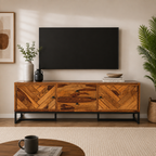 V Cross Tv unit sheesham tv unit with iron stnad legs (honey finish)