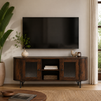 Oval Glass TV unit sheesham wood tv unit with glass door (provincial teak)