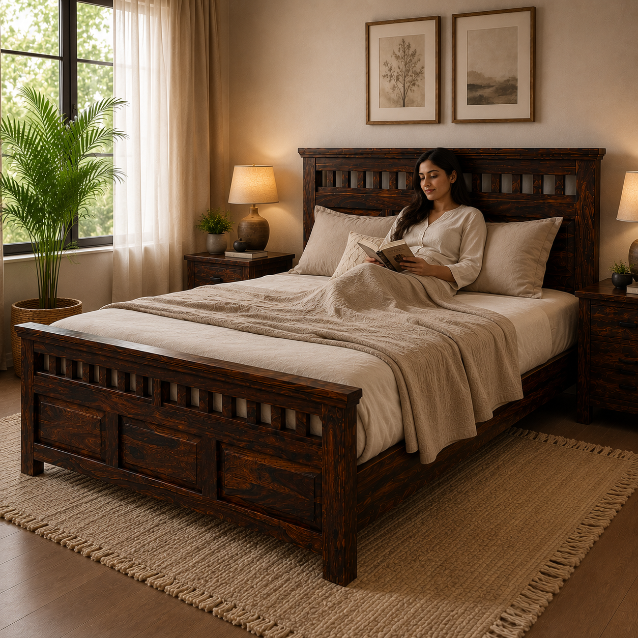 kuber bed sheesham wood bed without storage kuber cut desin (provincial teak)