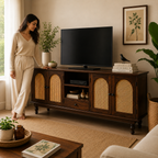 Rattan TV Unit sheesham wood tv unit with rattan (provincial teak)