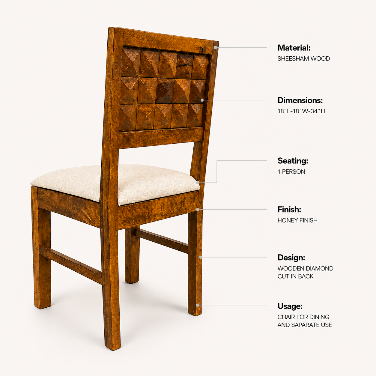 Diamond Chair sheesham wood chair with diamond design (pack of 2 chairs)