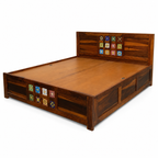 Siramika box bed solid wood king size bed with box storage and siramika tile design