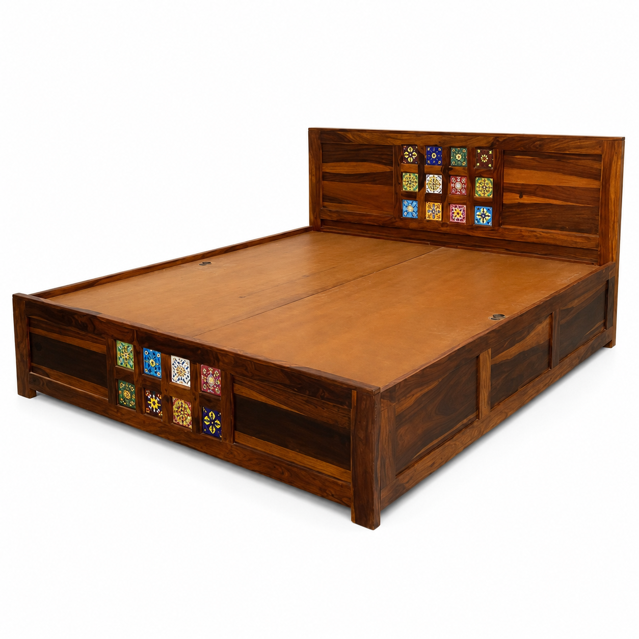 Siramika box bed solid wood king size bed with box storage and siramika tile design