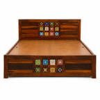 Siramika box bed solid wood king size bed with box storage and siramika tile design