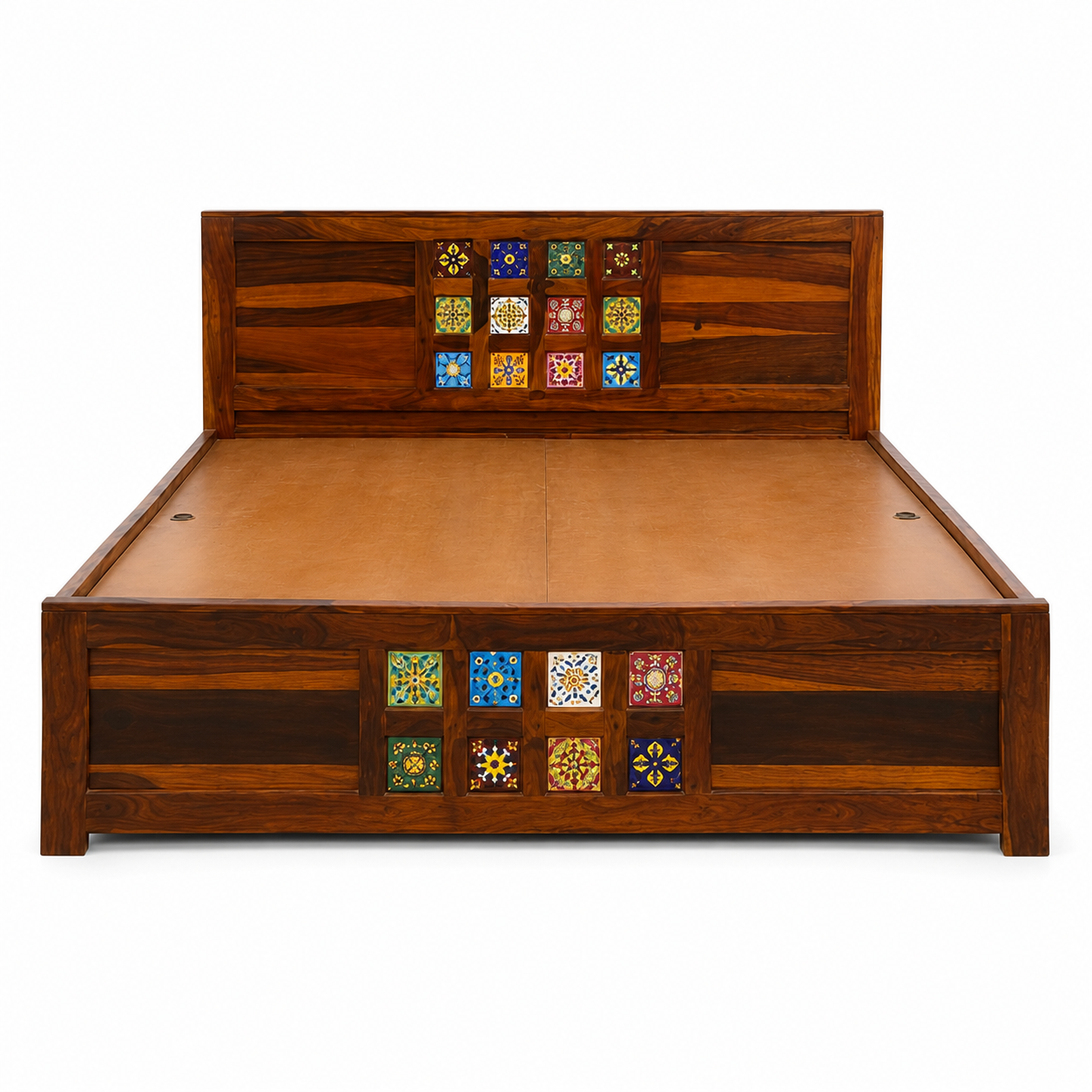 Siramika box bed solid wood king size bed with box storage and siramika tile design