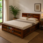 Siramika box bed solid wood king size bed with box storage and siramika tile design