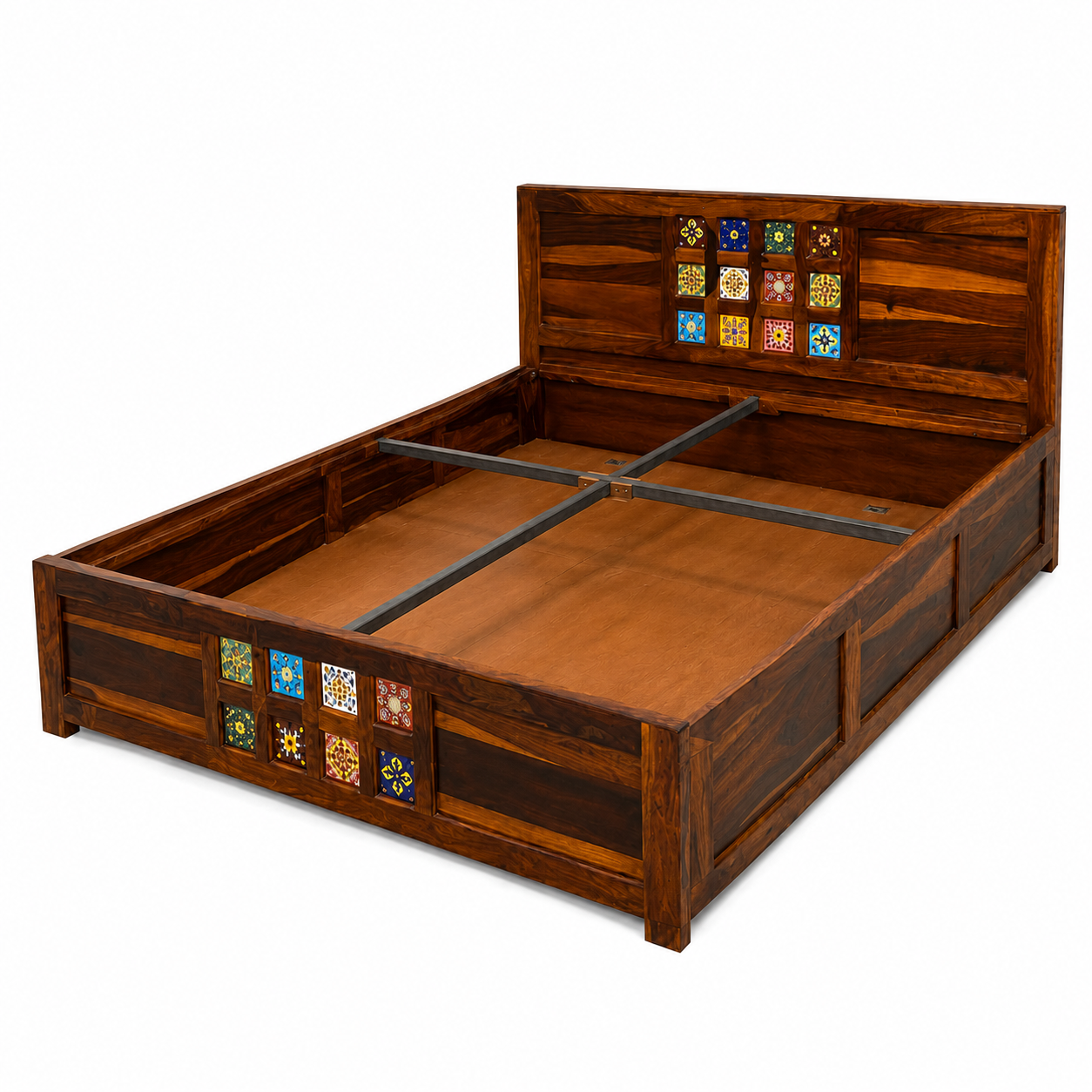 Siramika box bed solid wood king size bed with box storage and siramika tile design