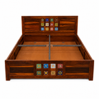 Siramika box bed solid wood king size bed with box storage and siramika tile design