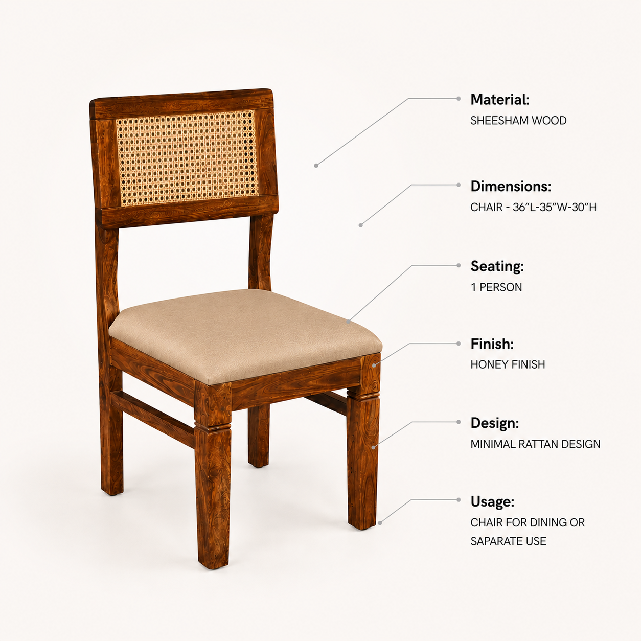 Rattan Chair sheesham wood chair with rattan cane on back (oack of 2 chairs)