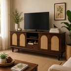 Rattan TV Unit sheesham wood tv unit with rattan (provincial teak)