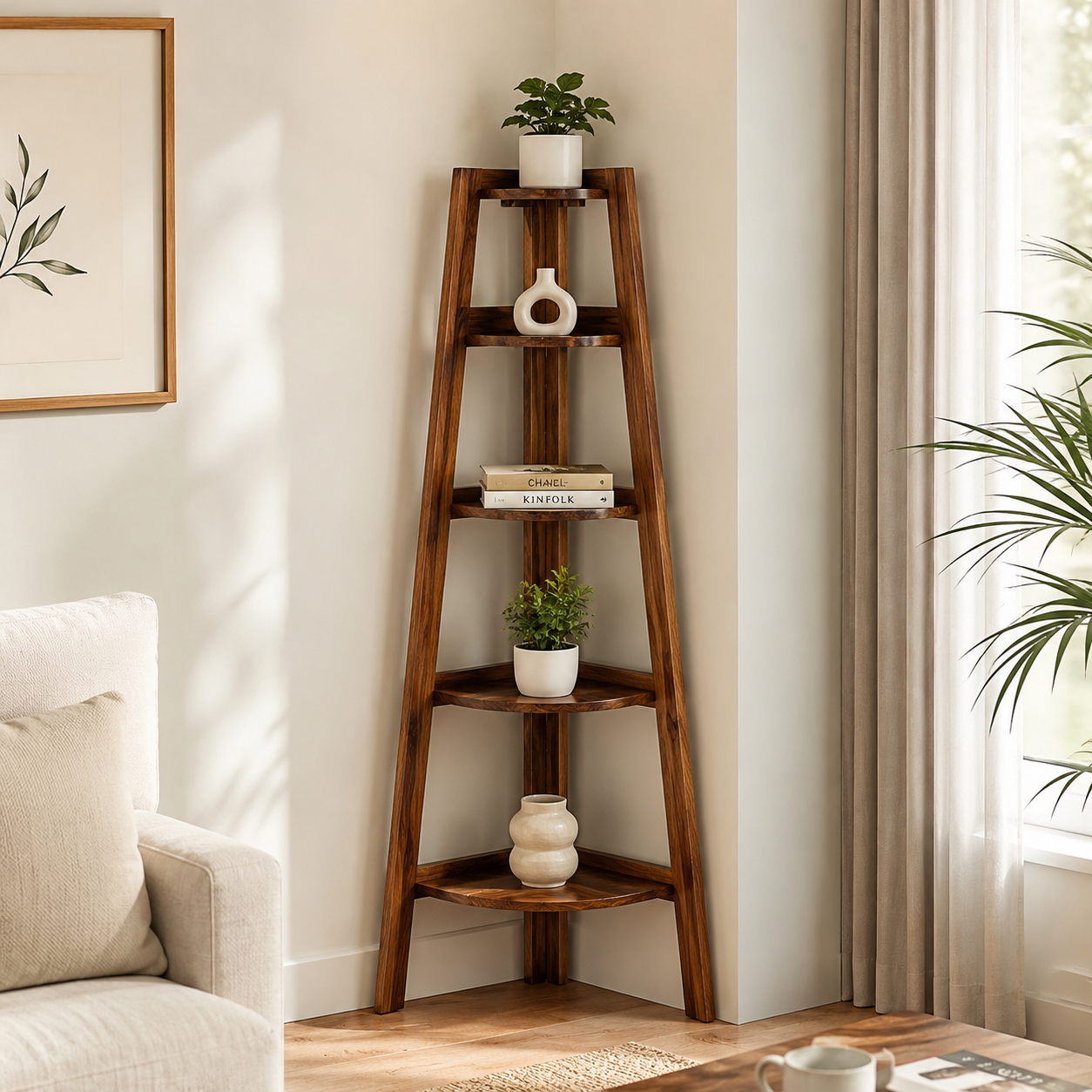 Solid Wood Ladder Shelf – Corner Display Storage Unit
