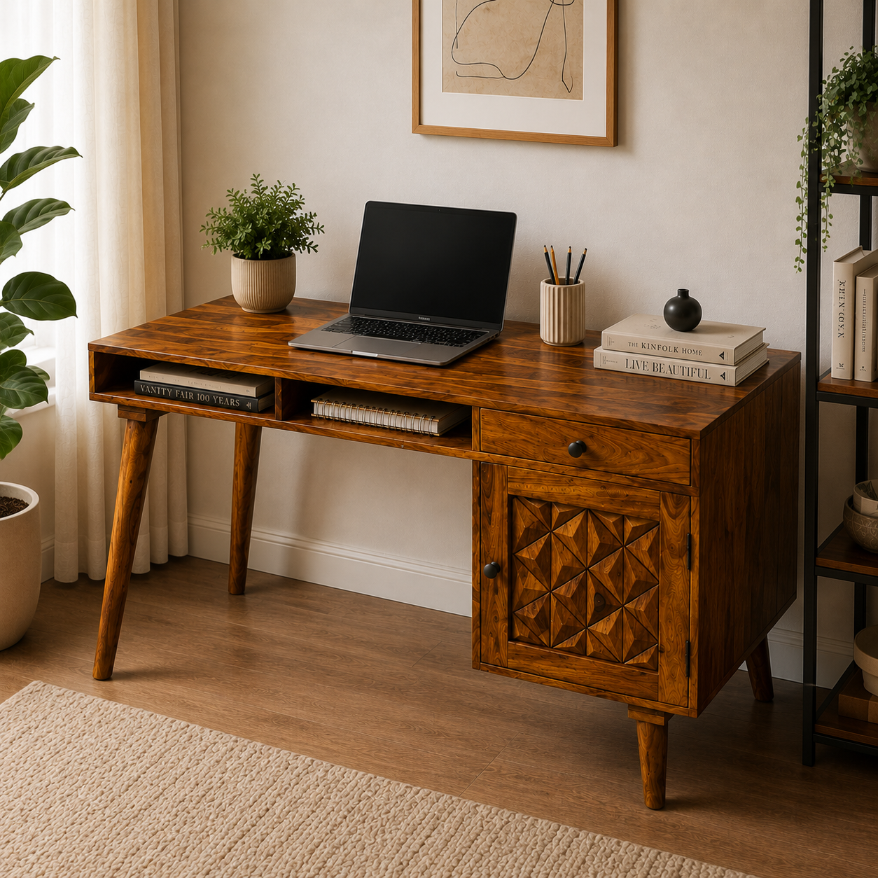 Piramid office table soldi wood study table piramid cut design