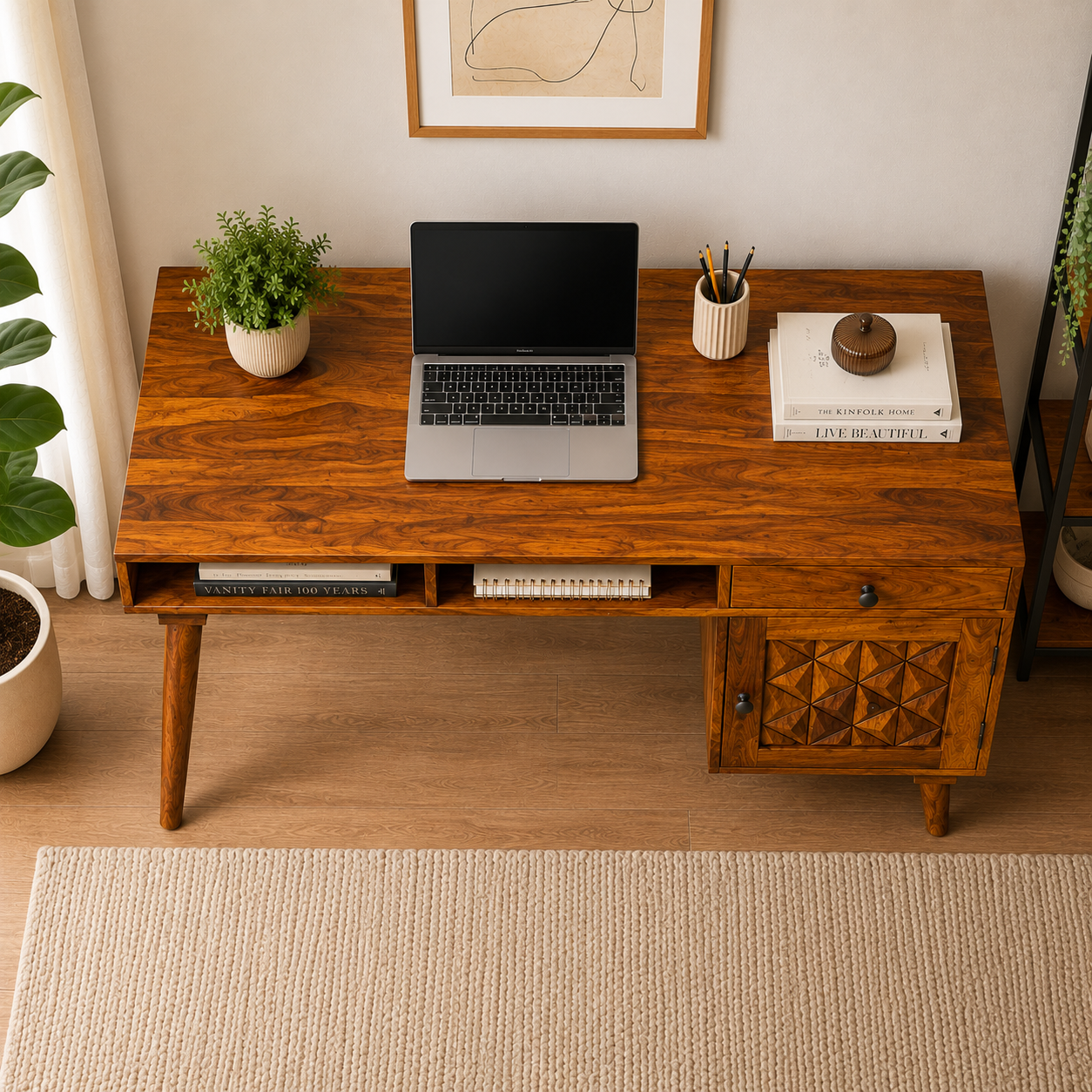 Piramid office table soldi wood study table piramid cut design