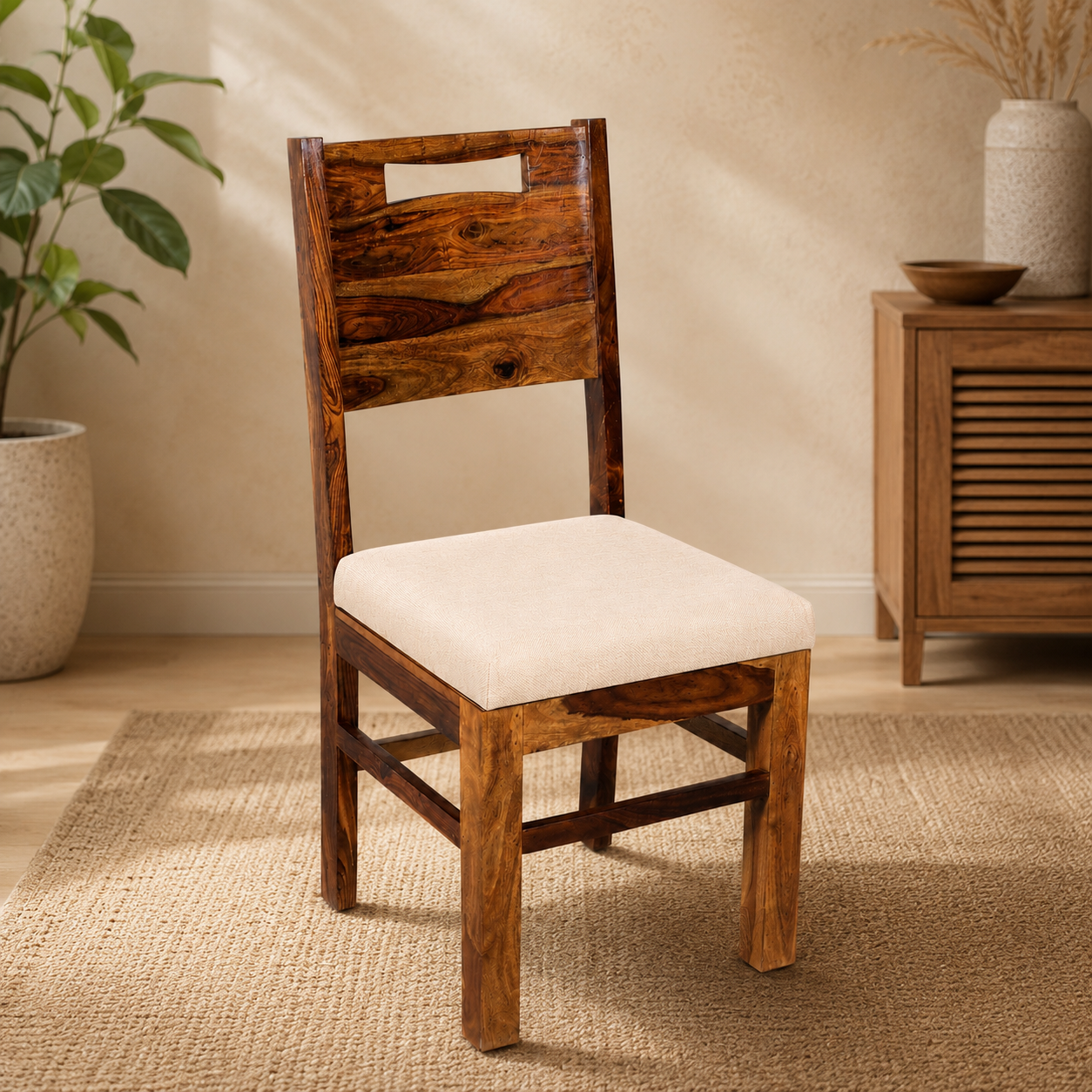 Back Cut Chair Sheesham wood chair with cushion (set of 2 chairs)