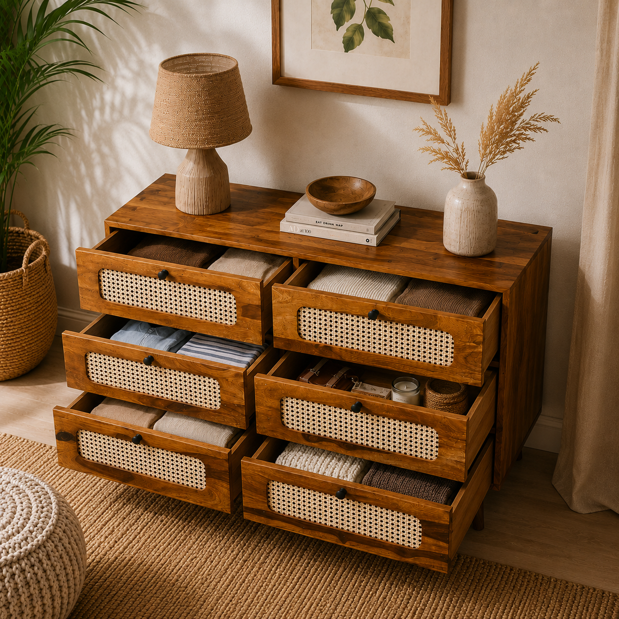 Rattan Chester soldi sheesham wood chester with 6 drawers and rattan