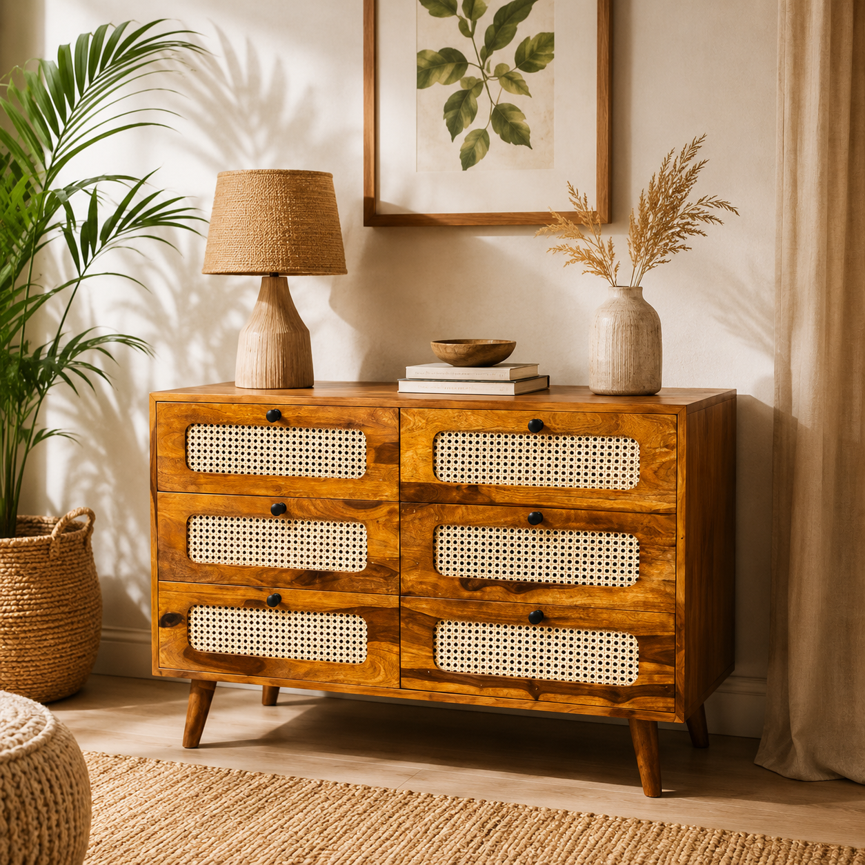 Rattan Chester soldi sheesham wood chester with 6 drawers and rattan